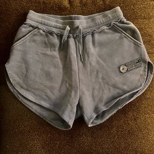 Alphalete Very Terry Cotton Blue Distressed Elastic Shorts Women's Size Small